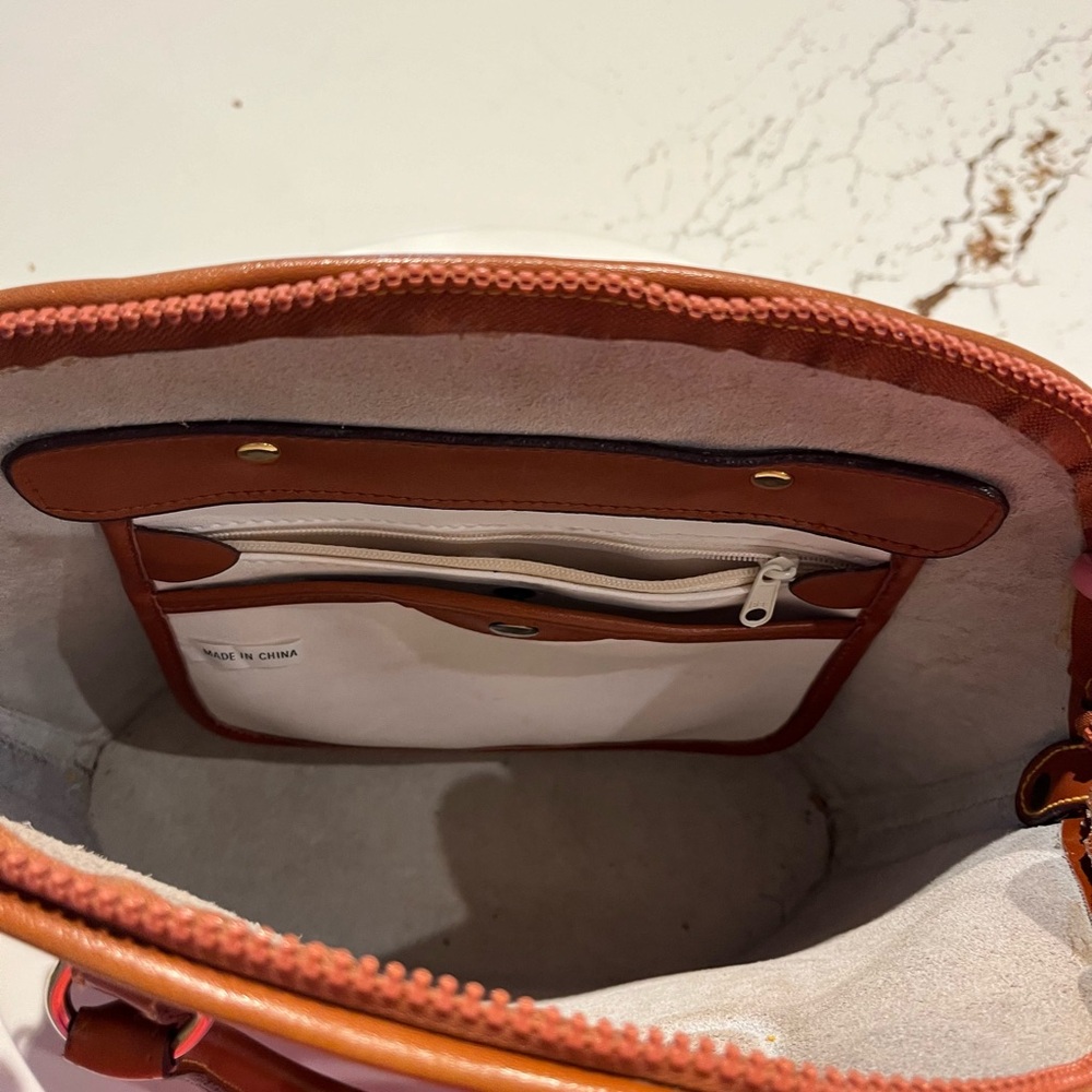 Dooney & Bourke Cream Satchel with Brown Trim - Picture 6 of 7
